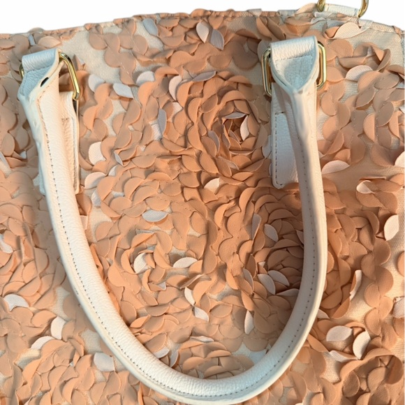 Betsey Johnson Pink and Cream Floral Tote Purse Crossbody & Fuzzy Keychain - Picture 12 of 14